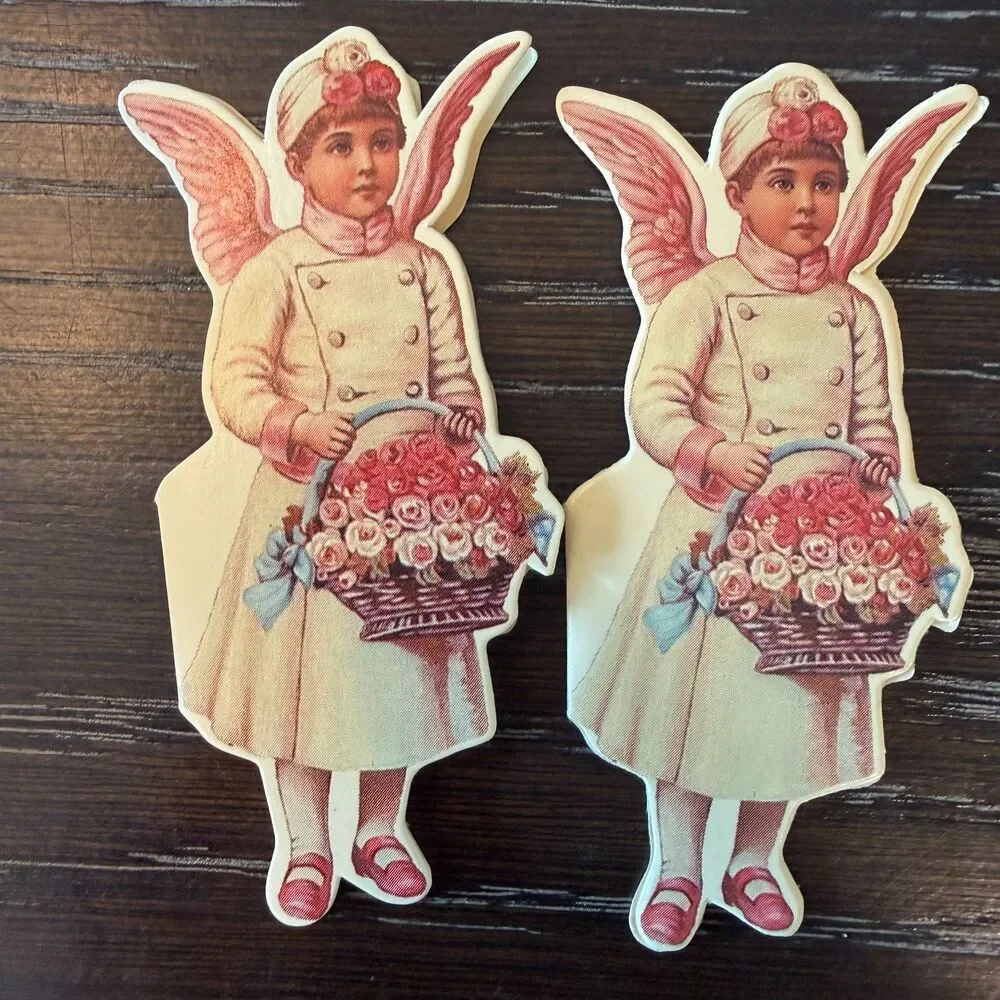 Vintage Merrimack Publishing Angel Girls with Basket Gift Tags w/ Envelopes (9)